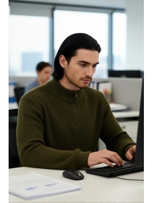 FRM Erkek Basic Regular Fit Fermuarlı Dik Yaka Selanik Örgü Triko Kazak Günlük Stilinize Modern Dokunuş.