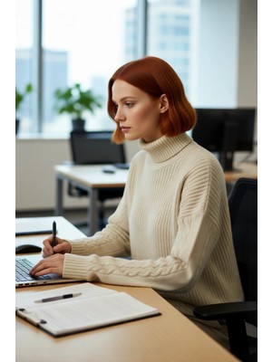 FRM Kadın Oversize Balıkçı Yaka Triko Kazak Günlük Kullanım Için Şık Düşük Kol Saç Örgülü Basic