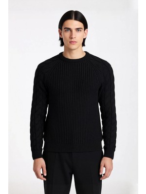 Ersefa Erkek Regular Fit Bisiklet Yaka Saç Örgü Detaylı Triko Kazak Soğuk Günler Için Rahatlık Sunar