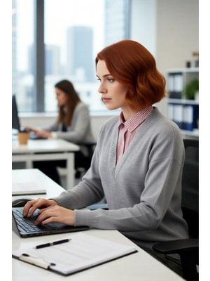 FRM Kadın Oversize V Yaka Triko Kazak Gömlek Garnili Detaylı Sonbahar Kış Şıklığı Için Ideal Model