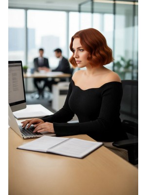 FRM Kadın Günlük Carmen Yaka Fitilli Triko Kazak Fitted Düz Desen Uzun Reglan Kol Modern Şık Kaliteli