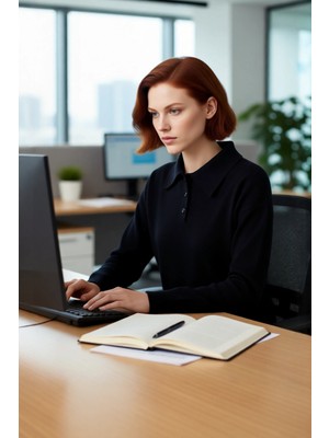 FRM Kadın Casual Triko Polo Yaka Kazak Oversize Rahat Kalıbı ve Renk Bloklarıyla Sonbahar Kış Kaliteli