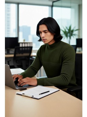 FRM Erkek Basic Slim Fit Dik Yaka Akrilik Yün Karışımlı Uzun Kollu Triko Kazak Kış Için Ideal Kaliteli