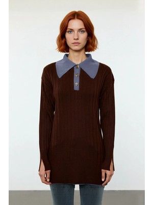 Ersefa Kadın Uzun Kollu Fitted Triko Kazak Polo Yaka Detaylı Akrilik Dokulu Günlük Şıklık Için Kaliteli