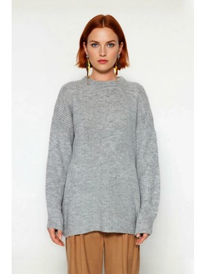 Ersefa Kadın Basic Oversize Bisiklet Yaka Uzun Kol Triko Kazak Günlük Konforlu Şık Kışlık Giyim Kaliteli