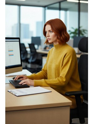 FRM Kadın Cool ve Konforlu Regular Kalıp Dik Yaka Triko Tunik Kazak Soğuk Havalarda Şık Görünüm Sunar