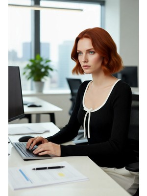 FRM Kadın Basic Fitilli Triko Kazak Standart Kol Havuz Yaka Ince Yapısıyla Gün Boyu Konfor Sağlar