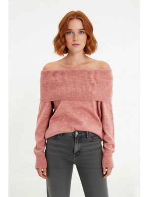 Ersefa Kadın Regular Kalıp Omuz Dekolteli Düz Desen Triko Kazak Soğuk Havalar Için Şık Seçim Kaliteli