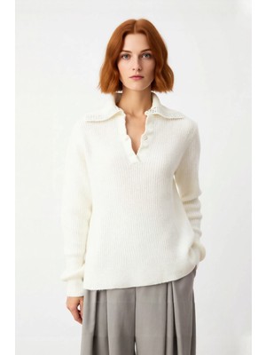 Ersefa Kadın Casual Devrik Yaka Taş Işlemeli Düşük Kol Triko Kazak Sonbahar Kış Stilinize Konfor Katar