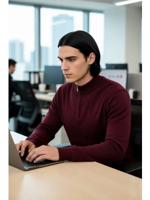 FRM Erkek Casual Şık Regular Fit Pamuk Akrilik Triko Yarım Balıkçı Fermuarlı Kazak Kış Için Kaliteli