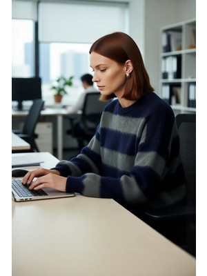 FRM Kadın Düşük Kol Çizgili Triko Kazak Modern Oversize Kesim Günlük Şıklık Için Sonbahar Kış Kaliteli