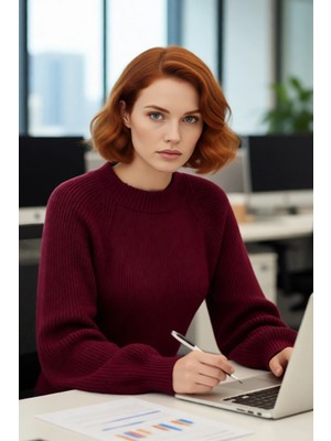 FRM Kadın Günlük Giyim Için Modern Fitted Triko Kazak Dik Yaka Uzun Kollu Kış Konforu Sağlar Kaliteli