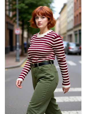 PayBuy Kadınlar Için Çizgili Fitted Kalıp Bisiklet Yaka Akrilik Triko Kazak Günlük Şıklık Sunar Kaliteli