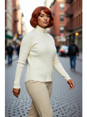 PayBuy Kadın Fitted Dik Yaka Uzun Kollu Fitilli Ince Akrilik Triko Kazak Günlük Şıklık Sunar Modern Basic