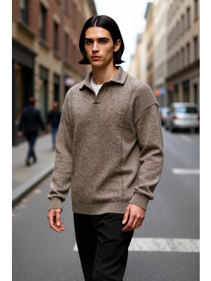 PayBuy Erkek Oversize Polo Yaka Triko Kazak Kışlık Kalın Yapısı ve Rahat Standart Kol Kesimi Kaliteli