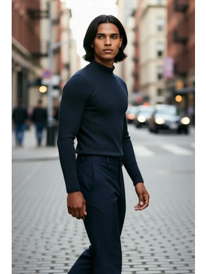 PayBuy Erkek Fitted Dar Kalıp Dik Yaka Uzun Kol Fitilli Triko Kazak Kış Günleri Için Şık ve Rahat Seçim