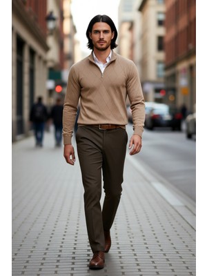 PayBuy Erkek Regular Fit Pamuklu Akrilik Karışımlı Yarım Balıkçı Fermuarlı Triko Kazak Kışlık Şıklık