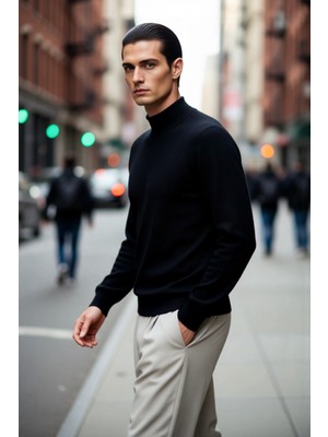 PayBuy Erkek Regular Fit Dik Yaka Düz Triko Kazak Kışlık Basic Yumuşak Yapısıyla Günlük Kombinler Için