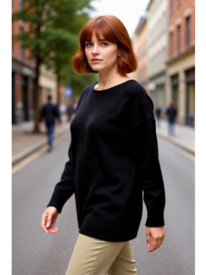 PayBuy Kadın Kayık Yaka Regular Kalıp Triko Kazak Düz Desen Konforlu Şıklık Sunan Temel Parça Kaliteli