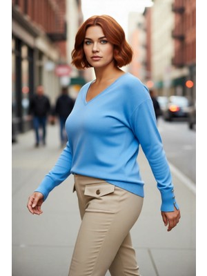 PayBuy Kadın V Yaka Düğme Detaylı Triko Kazak Günlük Şıklık ve Konfor Sunan Uzun Kollu Tasarım Kaliteli