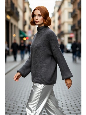 PayBuy Kadın Oversize Kalın Dik Yaka Triko Kazak Kışlık Soğuk Havalarda Konforlu Günlük Stil Kaliteli