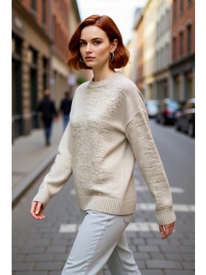 PayBuy Kadın Oversize Triko Kazak Düşük Kol Bisiklet Yaka Basic Kışlık Günlük Rahat Şık Tasarım Kaliteli