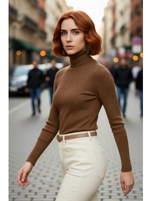 PayBuy Kadınlara Özel Fitted Balıkçı Yaka Uzun Kollu Basic Triko Kazak Kış Günleri Için Ideal Akrilik