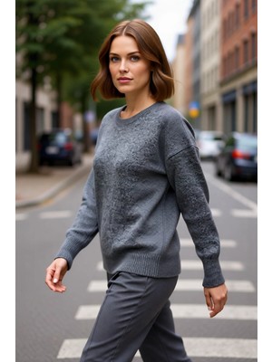 PayBuy Kadın Oversize Düşük Kollu Bisiklet Yaka Düz Triko Kazak Kışlık Kombinlerin Vazgeçilmezi Kaliteli