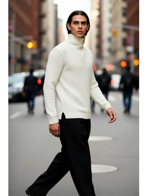 PayBuy Erkek Regular Fit Fermuarlı Dik Yaka Kalın Triko Kazak Yünlü Karışım Kışlık Günlük Konfor Için Ideal