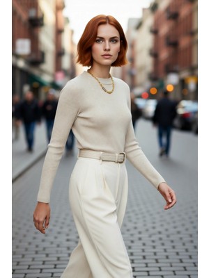 PayBuy Kadın Fitted Bisiklet Yaka Uzun Kollu Triko Kazak Basic Düz Desen Akrilik Materyal Kış Konforu