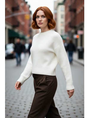 PayBuy Kadın Oversize Bisiklet Yaka Düşük Kol Kalın Triko Kazak Kışlık Rahat Şık Günlük Kombinler Için