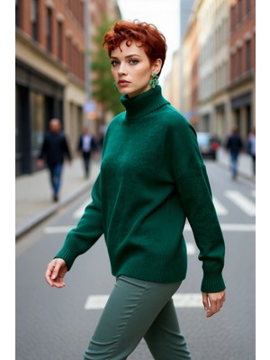 PayBuy Kadın Oversize Düşük Kol Dik Yaka Uzun Triko Kazak Basic Modern Rahat Kış Günlük Şıklığı Sunar