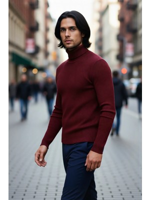 PayBuy Erkek Fitted Balıkçı Yaka Fitilli Triko Kazak Kış Günleri Için Ideal Şıklığı ve Konforu Sunar