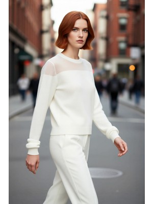 PayBuy Kadın Simli Transparan Detaylı Bisiklet Yaka Ince Triko Kazak Ilkbahar Sonbahar Günlük Şıklık