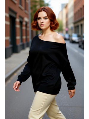 PayBuy Kadın Carmen Yaka Düz Triko Kazak Ince Yapısı ile Ilkbahar Sonbahar Günlük Şıklığı Sunar Kaliteli