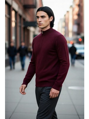 PayBuy Erkek Regular Fit Pamuklu Akrilik Karışımlı Yarım Balıkçı Fermuarlı Triko Kazak Kışlık Şıklık