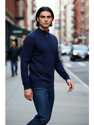 PayBuy Erkek Regular Fit Pamuklu Akrilik Karışımlı Yarım Balıkçı Fermuarlı Triko Kazak Kışlık Şıklık