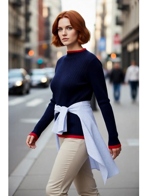 PayBuy Kadın Fitted Dik Yaka Fitilli Triko Kazak Standart Kol Basic Siluet Ince Akrilik Günlük Şıklık