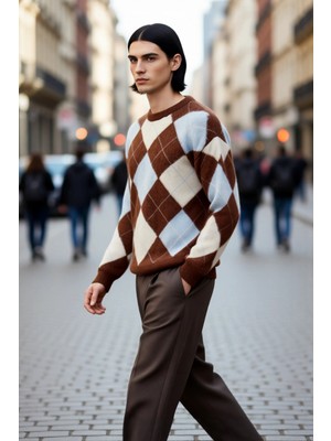 PayBuy Erkek Regular Kesim Kışlık Bisiklet Yaka Ekose Desen Triko Kazak Soğuk Havalar Için Ideal Şık ve