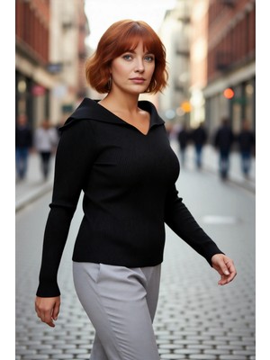 PayBuy Kadın Siyah Fitilli Kayık Yaka Bodycone Triko Bluz Ince Kışlık Şıklığıyla Öne Çıkıyor Kaliteli