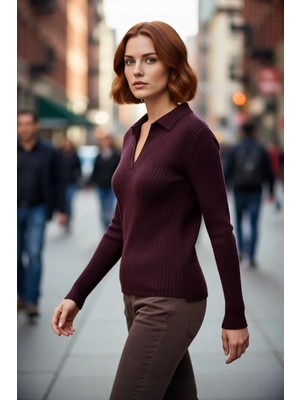 PayBuy Kadın Polo Yaka Fitilli Triko Kazak Fitted Kesimiyle Günlük Şıklık Sunar Soğuk Havalar Için Ideal