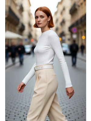 PayBuy Kadın Fitted Bisiklet Yaka Uzun Kollu Basic Triko Kazak Ilkbahar Sonbahar Şıklığına Zarif Dokunuş