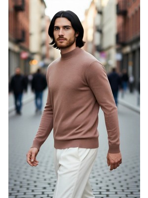 PayBuy Erkek Fitted Kalıp Dik Yaka Pamuklu Akrilik Karışımı Uzun Kollu Triko Kazak Günlük Şıklık Için Ideal