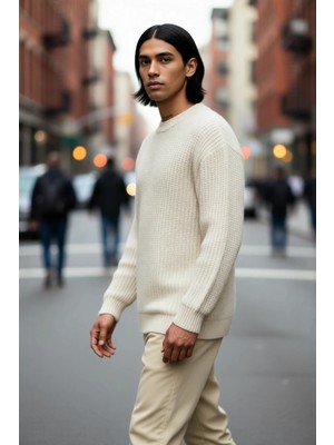 PayBuy Unisex Oversize Bisiklet Yaka Dokulu Triko Kazak Soğuk Havalar Için Şık ve Rahat Bir Seçenek