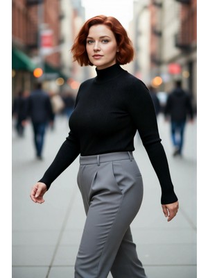 PayBuy Kadın Fitted Dik Yaka Uzun Kollu Fitilli Ince Akrilik Triko Kazak Günlük Şıklık Sunar Modern Basic