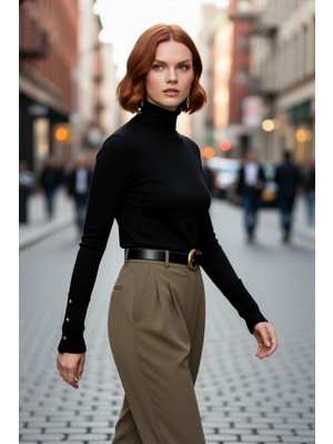 PayBuy Kadın Ekru Ince Balıkçı Yaka Fitted Kalıp Triko Kazak Ilkbahar Sonbahar Günlük Şıklığı Kaliteli