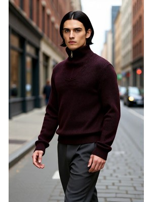 PayBuy Erkek Regular Fit Fermuarlı Dik Yaka Kalın Triko Kazak Yünlü Karışım Kışlık Günlük Konfor Için Ideal