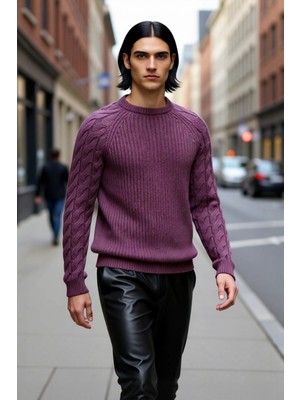 PayBuy Unisex Casual Regular Fit Bisiklet Yaka Saç Örgü Desenli Kalın Triko Kazak Kış Kombinleri Için Ideal