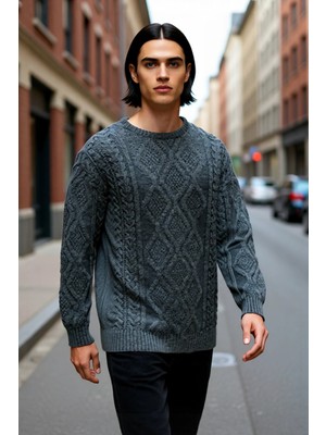 PayBuy Erkek Oversize Geniş Kalıp Saç Örgülü Bisiklet Yaka Triko Kazak Kış Modası Için Ideal Seçim