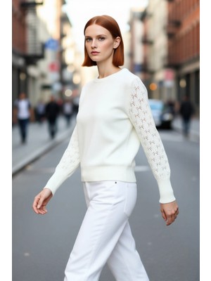 PayBuy Kadınlara Özel Akrilik Ajurlu Uzun Kol Bisiklet Yaka Triko Kazak Regular Kalıp Kış Için Ideal Şıklık